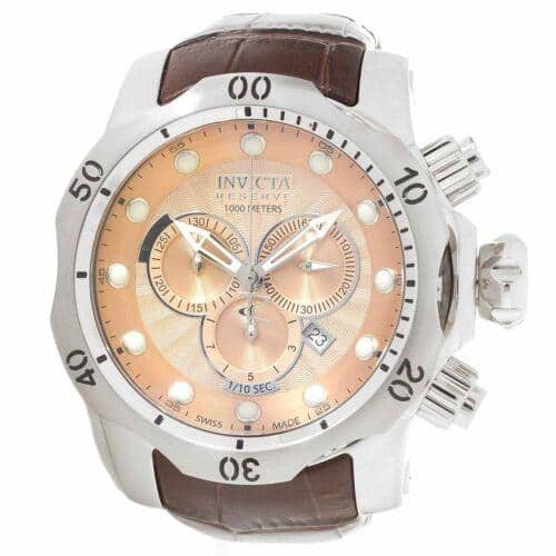 [New]Invicta 80695 Gent's Rose Gold Dial Brown Leather Strap Dive Watch