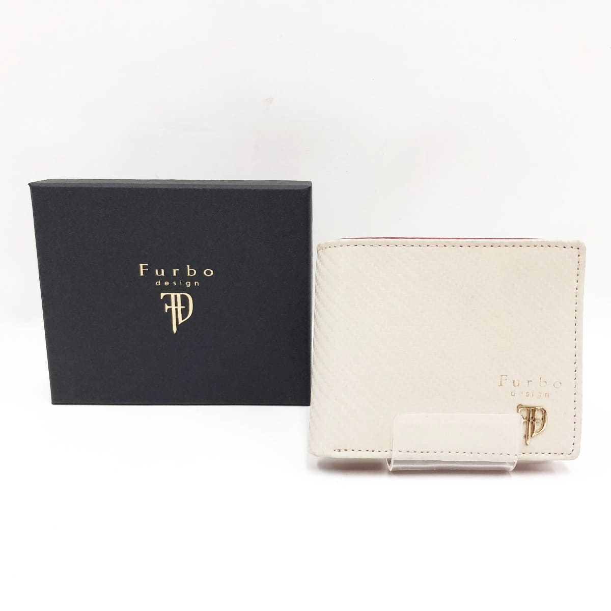 Used There is slightly 0 FURBO furubomenzu two fold wallet FRB 113 ivory X red in a wound and a dirt BE FORWARD Store